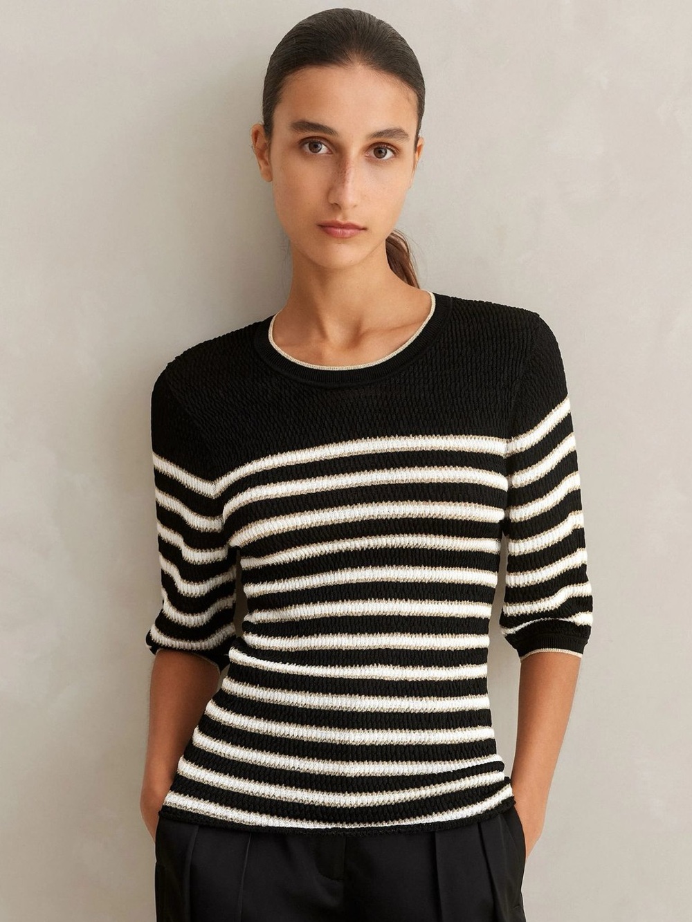 ME+EM Metallic Stripe Knit short sleeve top, size S